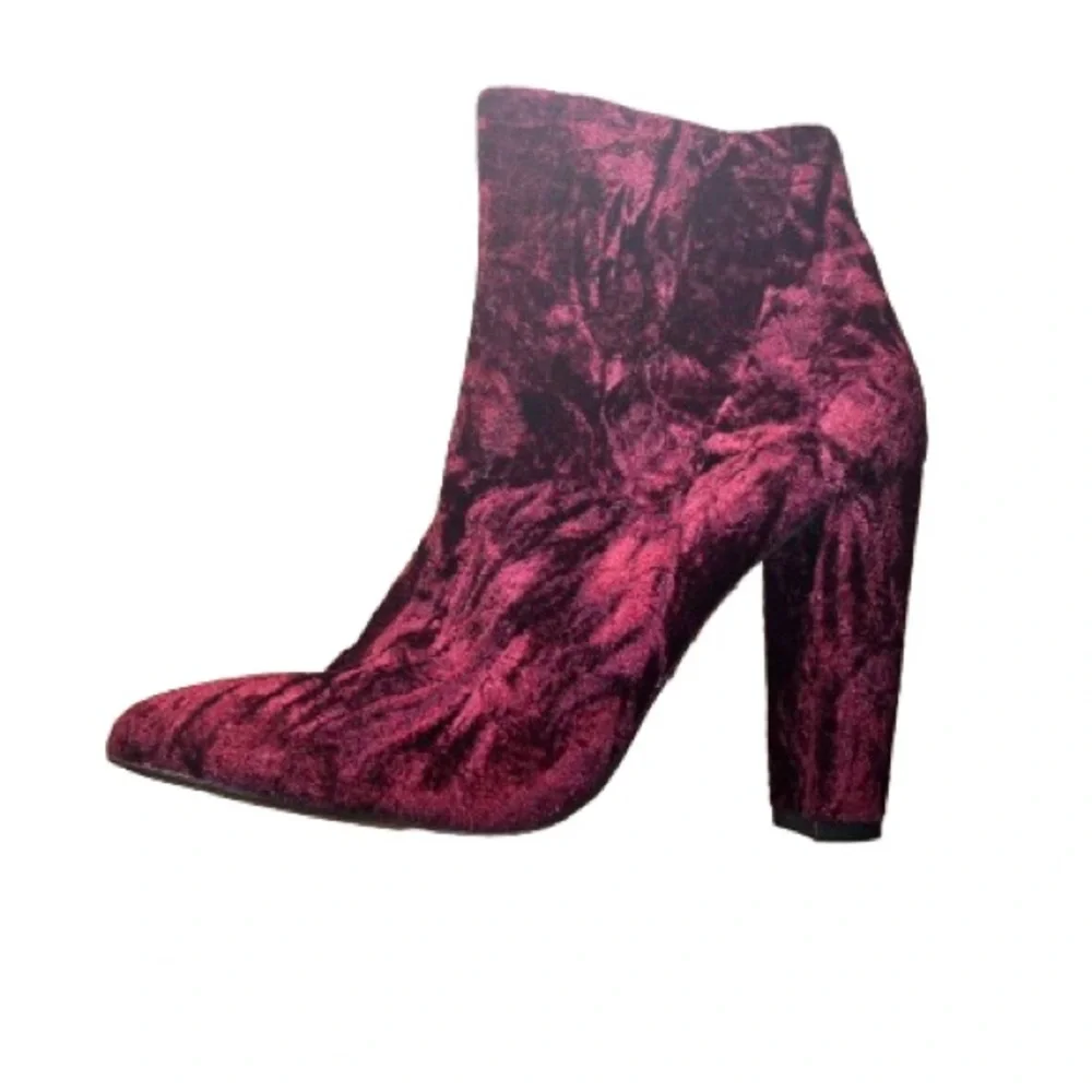 Jessica Simpson Burgundy Crushed Velvet Heeled Boots Size 6 Women’s - Picture 11 of 16